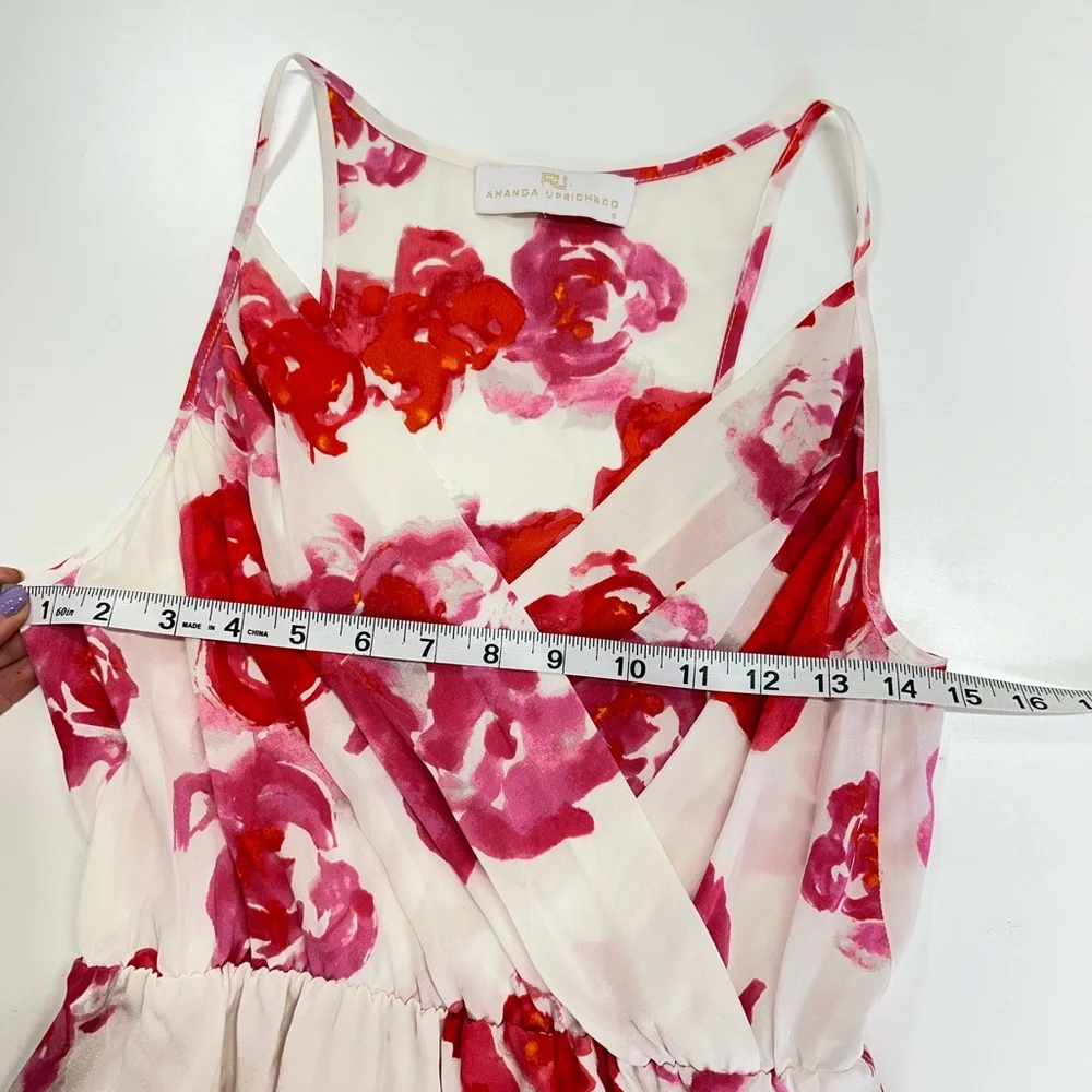Amanda Uprichard Silk Floral Chelsea Dress Size Small White Pink Red